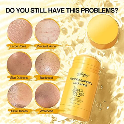 POP MODERN.C Turmeric Clay Stick Mask - Organic Vitamin C Mask for Blackhead Cleansing, Deep Clean Pores, Improve Acne - Includes Blackhead Extractor Tools