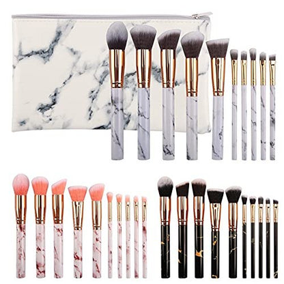 10-Piece Marbled Makeup Brush Set with Foundation, Eye Shadow, Concealer & Blush Brushes – Complete Tool Kit
