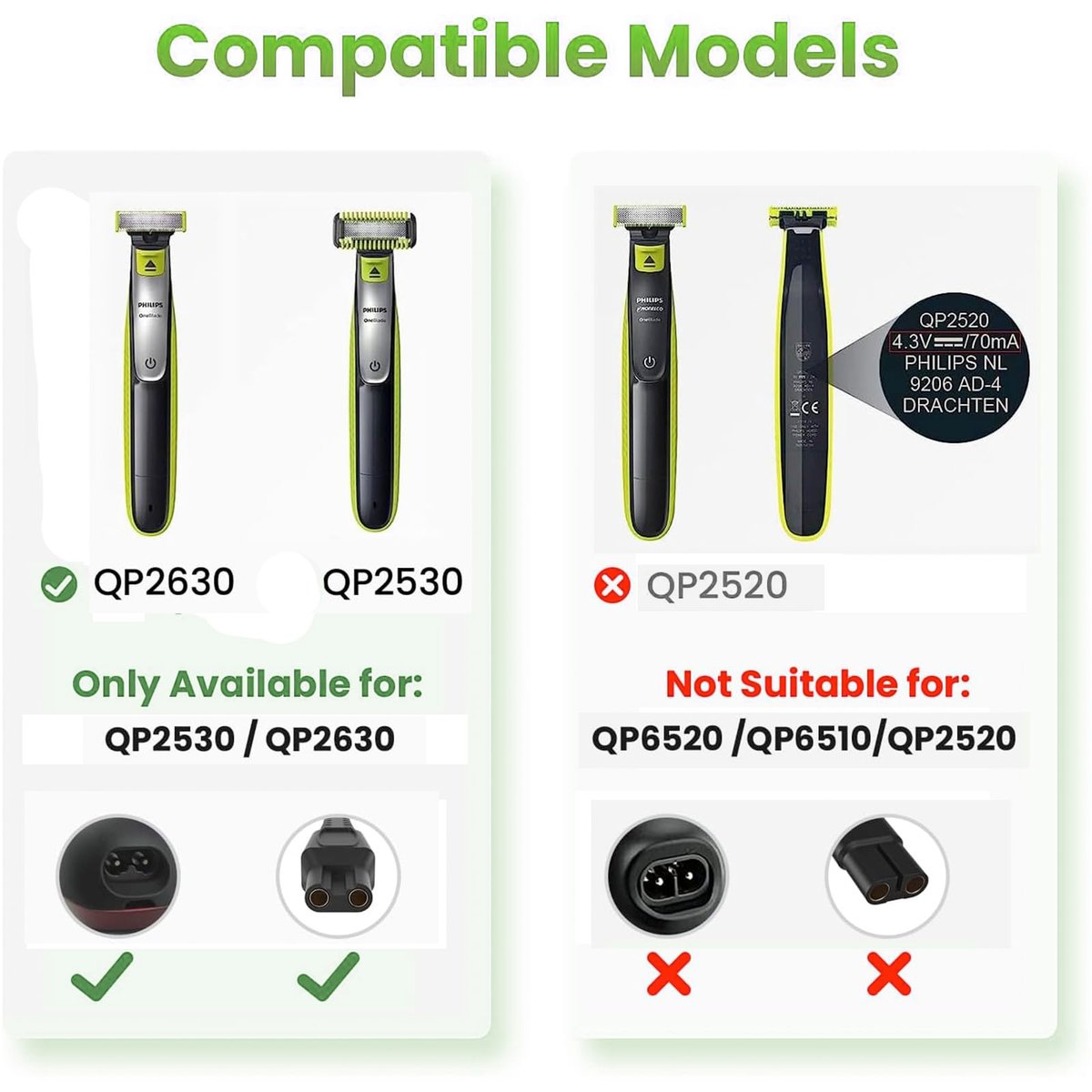 LinMei HQ8505 Replacement Power Cord for Philips Series 3000, 5000, 6000, 7000, 9000 Shavers and Trimmers - görsel 3