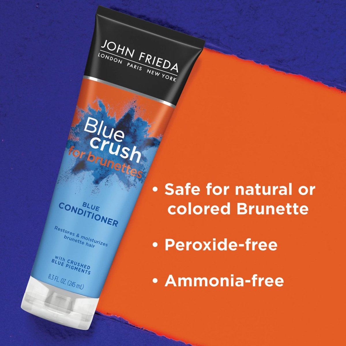 John Frieda Blue Crush Shampoo and Conditioner Set for Brunettes - Nourishes Color-Treated and Natural Hair, Blue Pigments for Vibrant, Cool-Toned Brunette Hair, 8.3 oz Each (Pack of 2) Avelisse