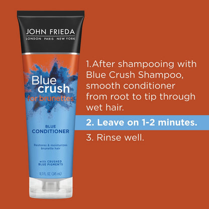John Frieda Blue Crush Shampoo and Conditioner Set for Brunettes - Nourishes Color-Treated and Natural Hair, Blue Pigments for Vibrant, Cool-Toned Brunette Hair, 8.3 oz Each (Pack of 2) Avelisse