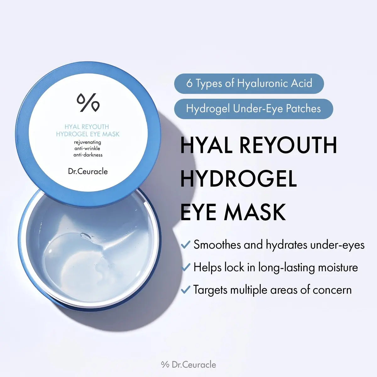 Dr. Ceuracle Hyal Reyouth Hydrogel Eye Mask Patch - Korean Under Eye Patches for Revitalizing, Wrinkle Care, Glowing, Firming Effect (60 Patches) Avelisse