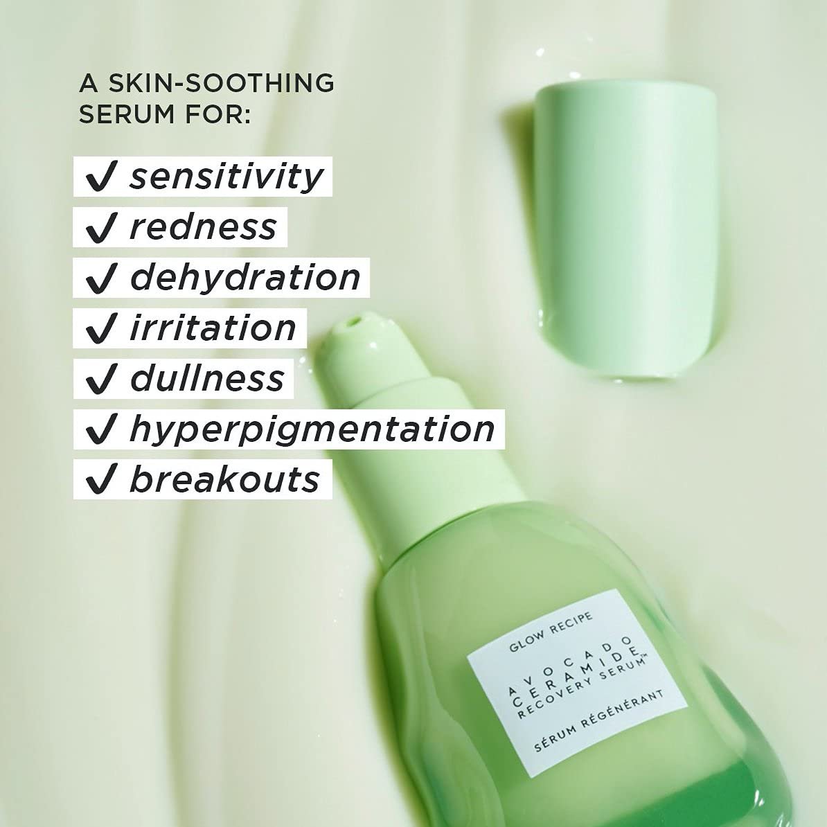 Glow Recipe Avocado Ceramide Serum – Soothing, Hydrating Face Serum for Redness Relief & Skin Barrier Repair, Lightweight Milky Korean Skincare for Dry & Sensitive Skin (30 ml) Avelisse