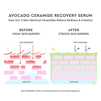 Glow Recipe Avocado Ceramide Serum – Soothing, Hydrating Face Serum for Redness Relief & Skin Barrier Repair, Lightweight Milky Korean Skincare for Dry & Sensitive Skin (30 ml) Avelisse