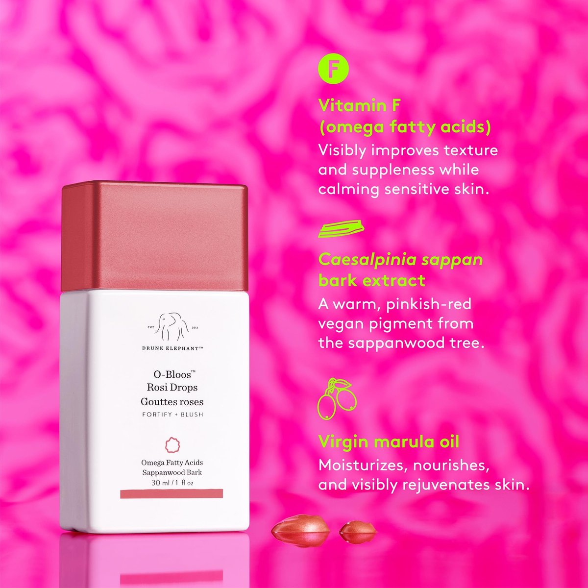 Drunk Elephant O-Bloos Rosi Drops - Peachy-Pink Color Serum Drops - 30 ml/1 fl oz - Clean Clinical Skincare, Cruelty-Free, Dermatologist-Tested, Free of Essential Oils, Silicones, and Fragrance Avelisse
