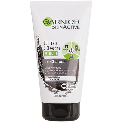 Garnier SkinActive Charcoal 3 in 1 Face Wash, Scrub and Mask - 4.4 fl oz