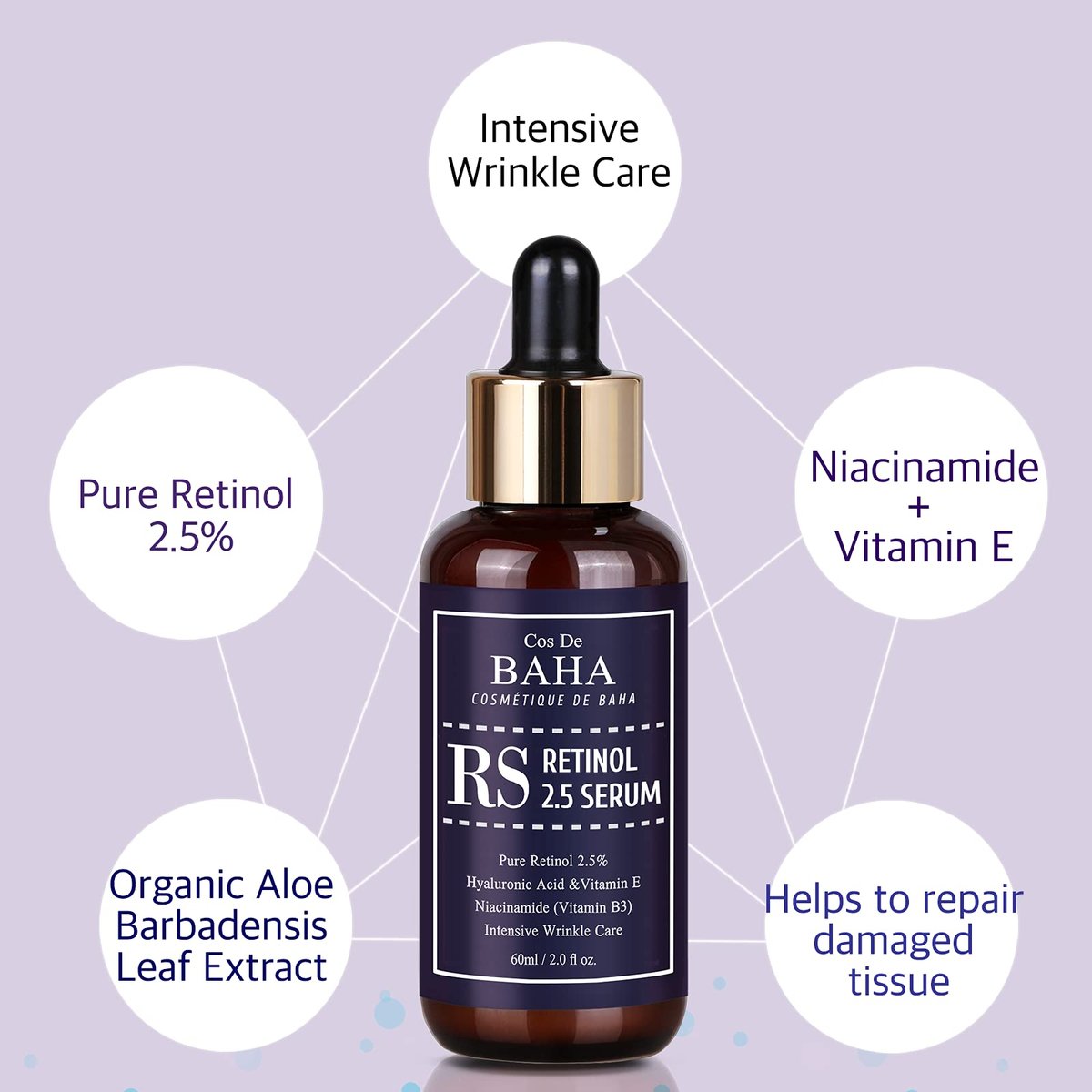 Retinol 2.5% Solution Facial Serum with Vitamin E - High Strength Age Spot Remover, 2 Fl Oz (60ml) Avelisse