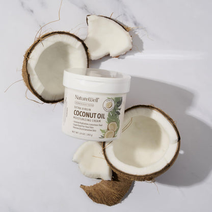 NATURE WELL Coconut Oil Moisturizing Cream – Deep Hydration Lotion for Face, Body & Hands, Non-Greasy, Fast Absorbing with Vitamins A C E (10 oz) Avelisse