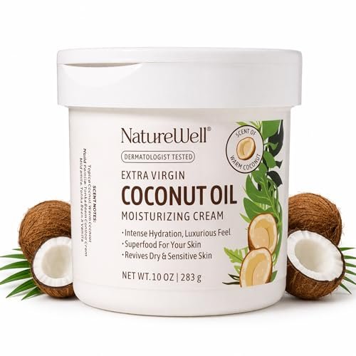 NATURE WELL Coconut Oil Moisturizing Cream – Deep Hydration Lotion for Face, Body & Hands, Non-Greasy, Fast Absorbing with Vitamins A C E (10 oz) Avelisse