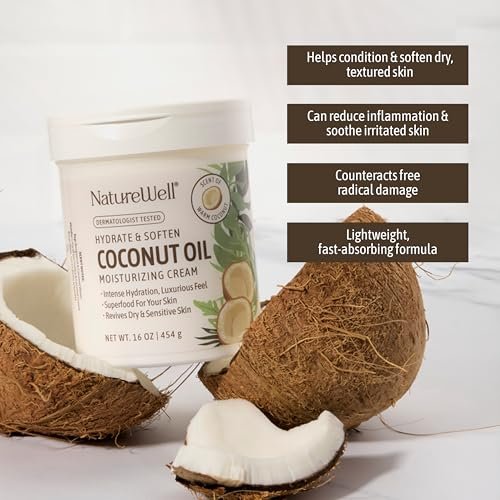 NATURE WELL Coconut Oil Moisturizing Cream – Deep Hydration Lotion for Face, Body & Hands, Non-Greasy, Fast Absorbing with Vitamins A C E (10 oz) Avelisse