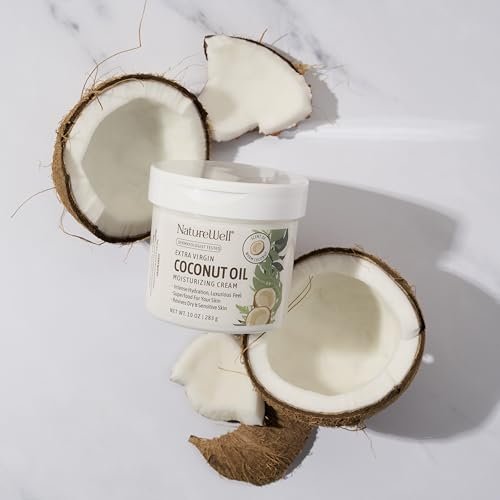 NATURE WELL Coconut Oil Moisturizing Cream – Deep Hydration Lotion for Face, Body & Hands, Non-Greasy, Fast Absorbing with Vitamins A C E (10 oz) Avelisse