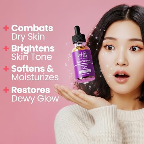 SeoulCeuticals Rice Bran Oil for Skin – Korean Skin Care Facial Glow Oil with Squalane & Vitamin E – Cruelty Free K Beauty Skincare 1oz Avelisse