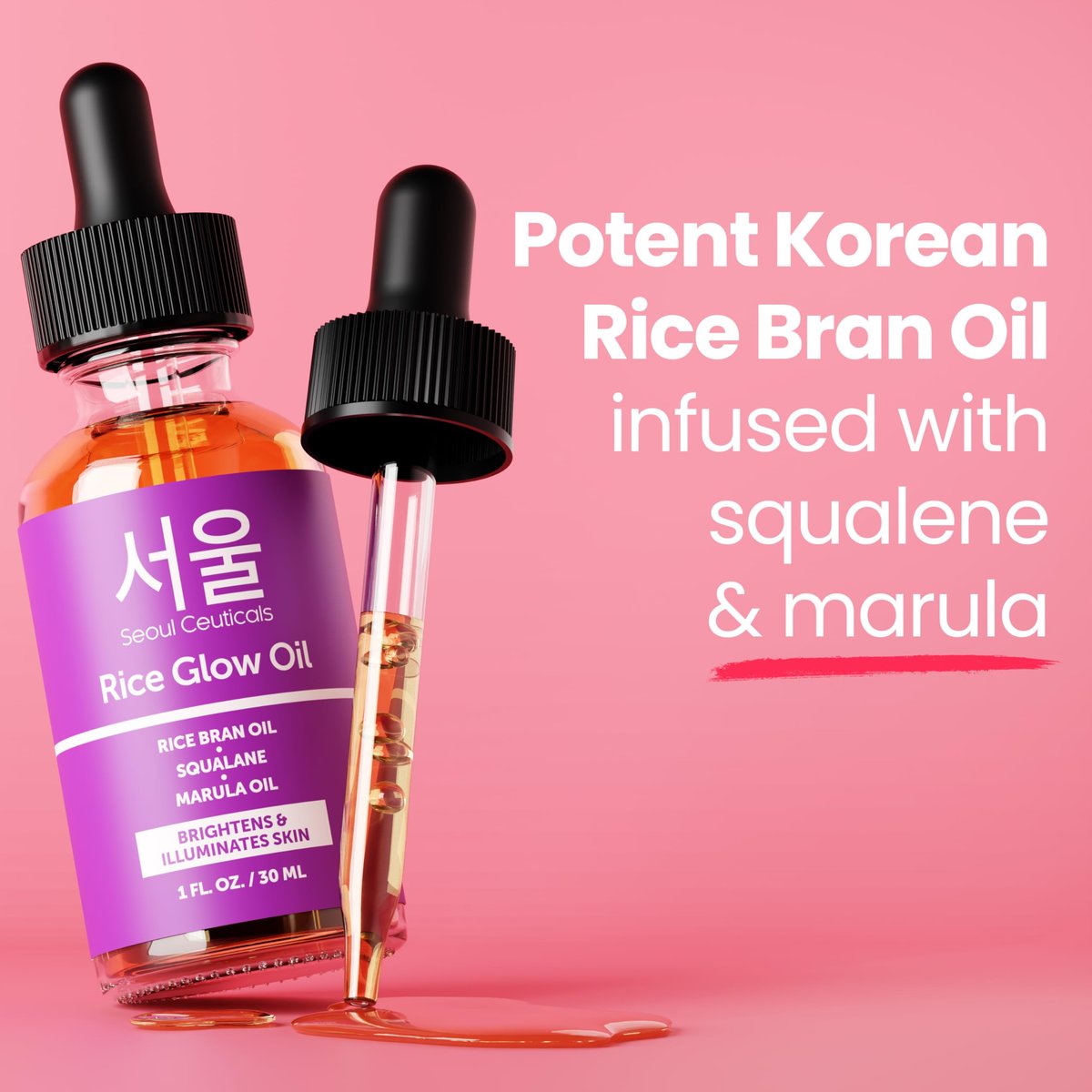 SeoulCeuticals Rice Bran Oil for Skin – Korean Skin Care Facial Glow Oil with Squalane & Vitamin E – Cruelty Free K Beauty Skincare 1oz Avelisse