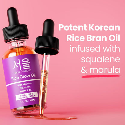 SeoulCeuticals Rice Bran Oil for Skin – Korean Skin Care Facial Glow Oil with Squalane & Vitamin E – Cruelty Free K Beauty Skincare 1oz Avelisse
