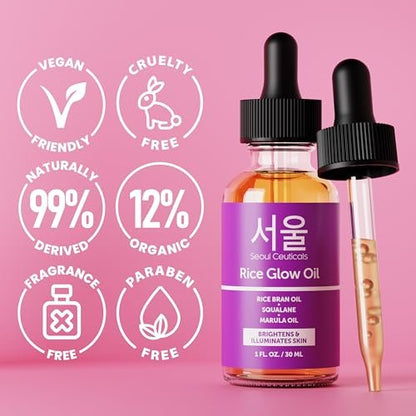 SeoulCeuticals Rice Bran Oil for Skin – Korean Skin Care Facial Glow Oil with Squalane & Vitamin E – Cruelty Free K Beauty Skincare 1oz Avelisse