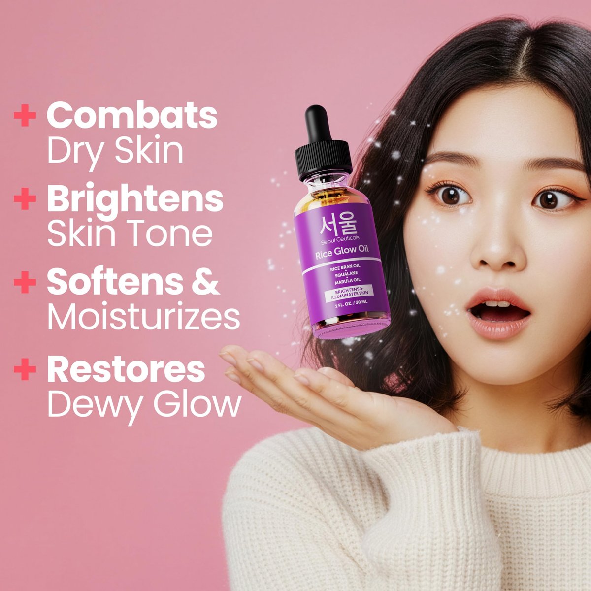 SeoulCeuticals Rice Bran Oil for Skin – Korean Skin Care Facial Glow Oil with Squalane & Vitamin E – Cruelty Free K Beauty Skincare 1oz Avelisse