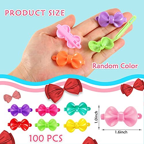 WILLBOND 100-Piece Girls Hair Barrettes – Self-Hinge Plastic Clips for Toddlers, Kids, Baby – Colorful Cute Cartoon Hair Pin Accessories (Bow) - görsel 4