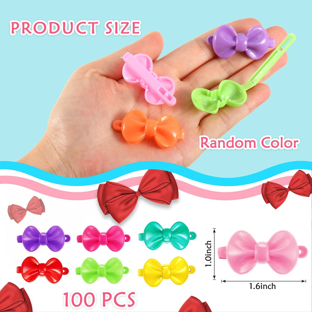 WILLBOND 100-Piece Girls Hair Barrettes – Self-Hinge Plastic Clips for Toddlers, Kids, Baby – Colorful Cute Cartoon Hair Pin Accessories (Bow) - görsel 3