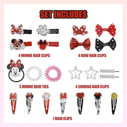 Disney Minnie Mouse Hair Accessories Set for Kids - Party, Sleepover & Makeover Hair Clips, Ages 3+ by Townley Girl