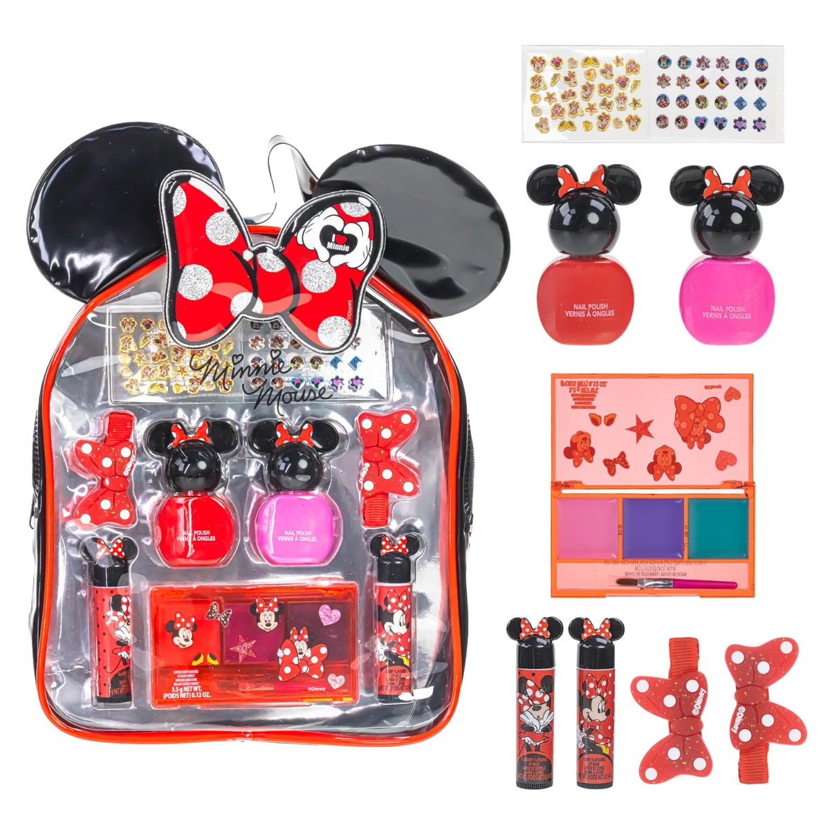 Disney Minnie Mouse Cosmetic Makeup Gift Bag Set – Lip Gloss, Nail Polish & Hair Accessories for Kids Girls Ages 3+ by Townley Girl Avelisse