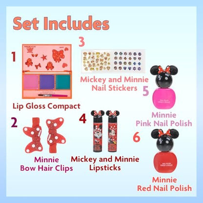 Disney Minnie Mouse Cosmetic Makeup Gift Bag Set – Lip Gloss, Nail Polish & Hair Accessories for Kids Girls Ages 3+ by Townley Girl Avelisse