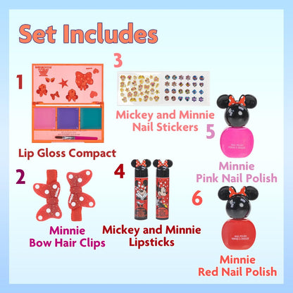 Disney Minnie Mouse Cosmetic Makeup Gift Bag Set – Lip Gloss, Nail Polish & Hair Accessories for Kids Girls Ages 3+ by Townley Girl Avelisse