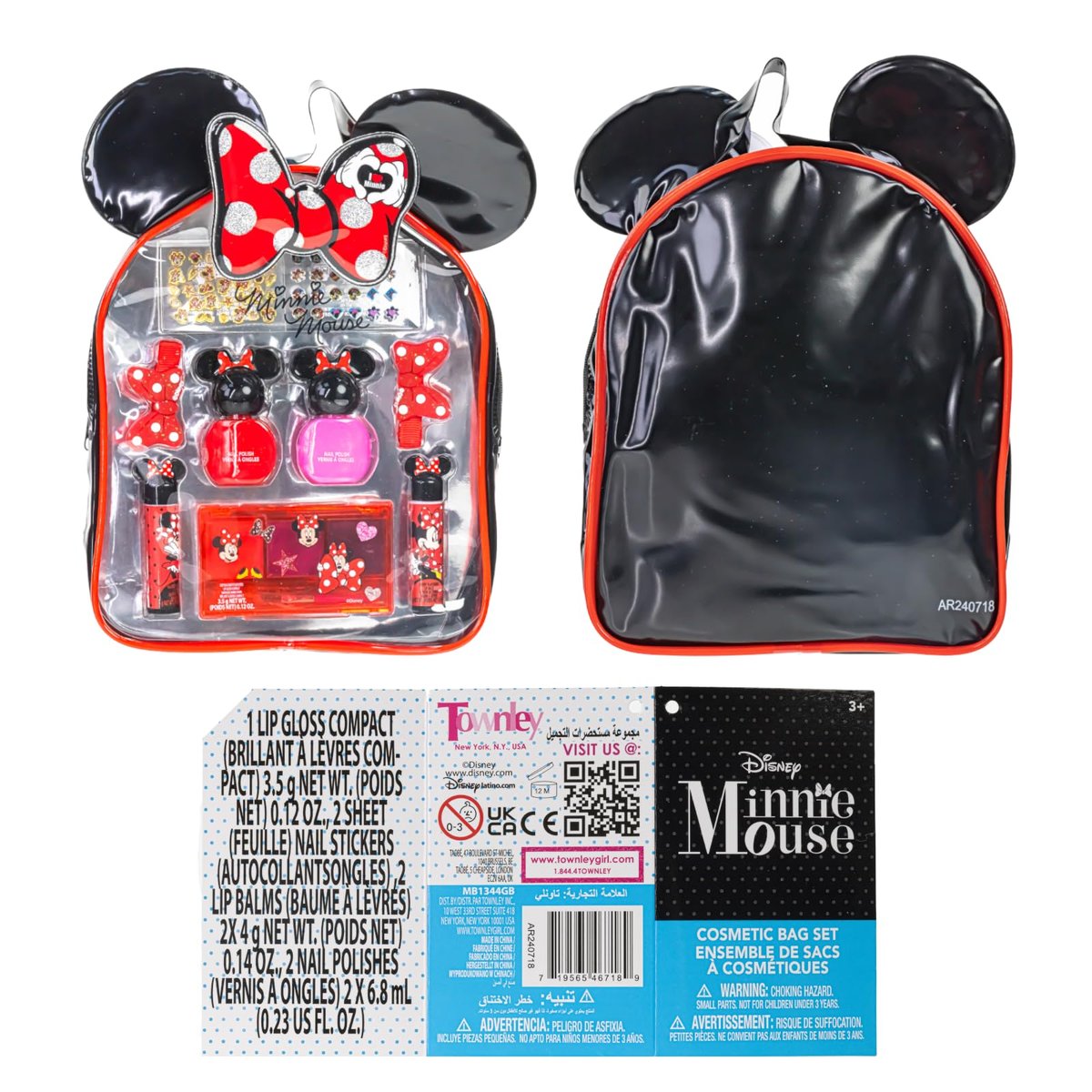 Disney Minnie Mouse Cosmetic Makeup Gift Bag Set – Lip Gloss, Nail Polish & Hair Accessories for Kids Girls Ages 3+ by Townley Girl Avelisse