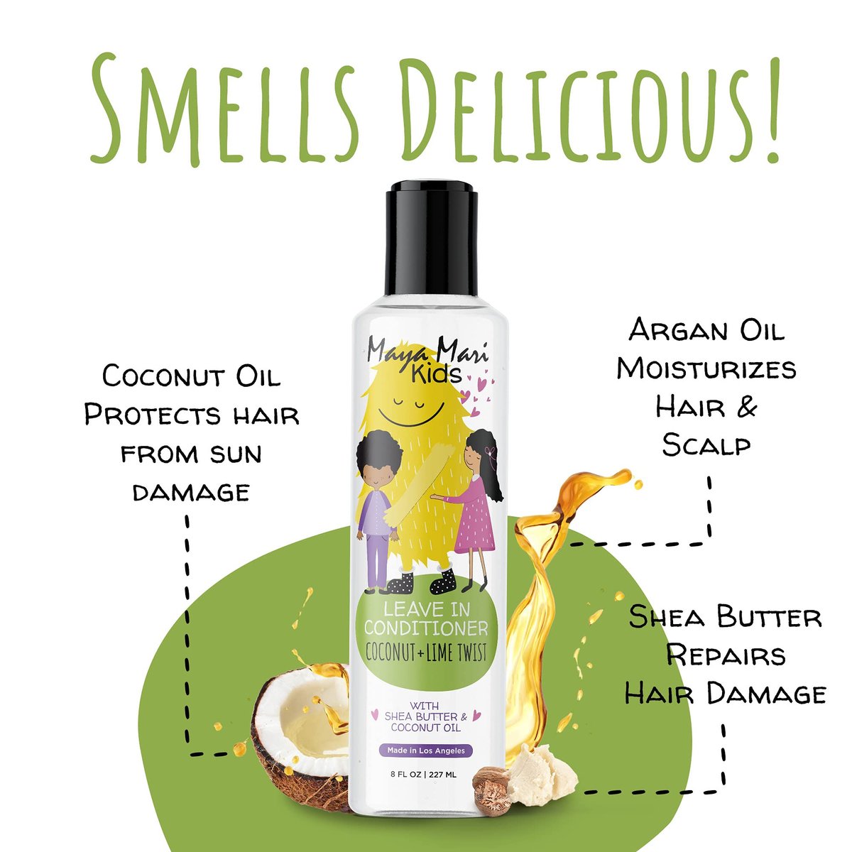 MAYA MARI Kids Leave In Conditioner and Hair Detangler - Sulfate Free Curly Hair Products for Toddlers and Babies, 8 Oz Avelisse