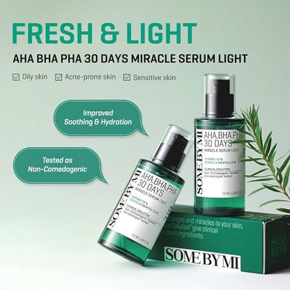 SOME BY MI AHA BHA PHA 30 Days Miracle Serum Light - 1.69oz (50ml) - Daily Exfoliating Salicylic Acid Serum for Pore and Blackhead Care - Centella & Niacinamide for Skin Soothing - Korean Skin Care