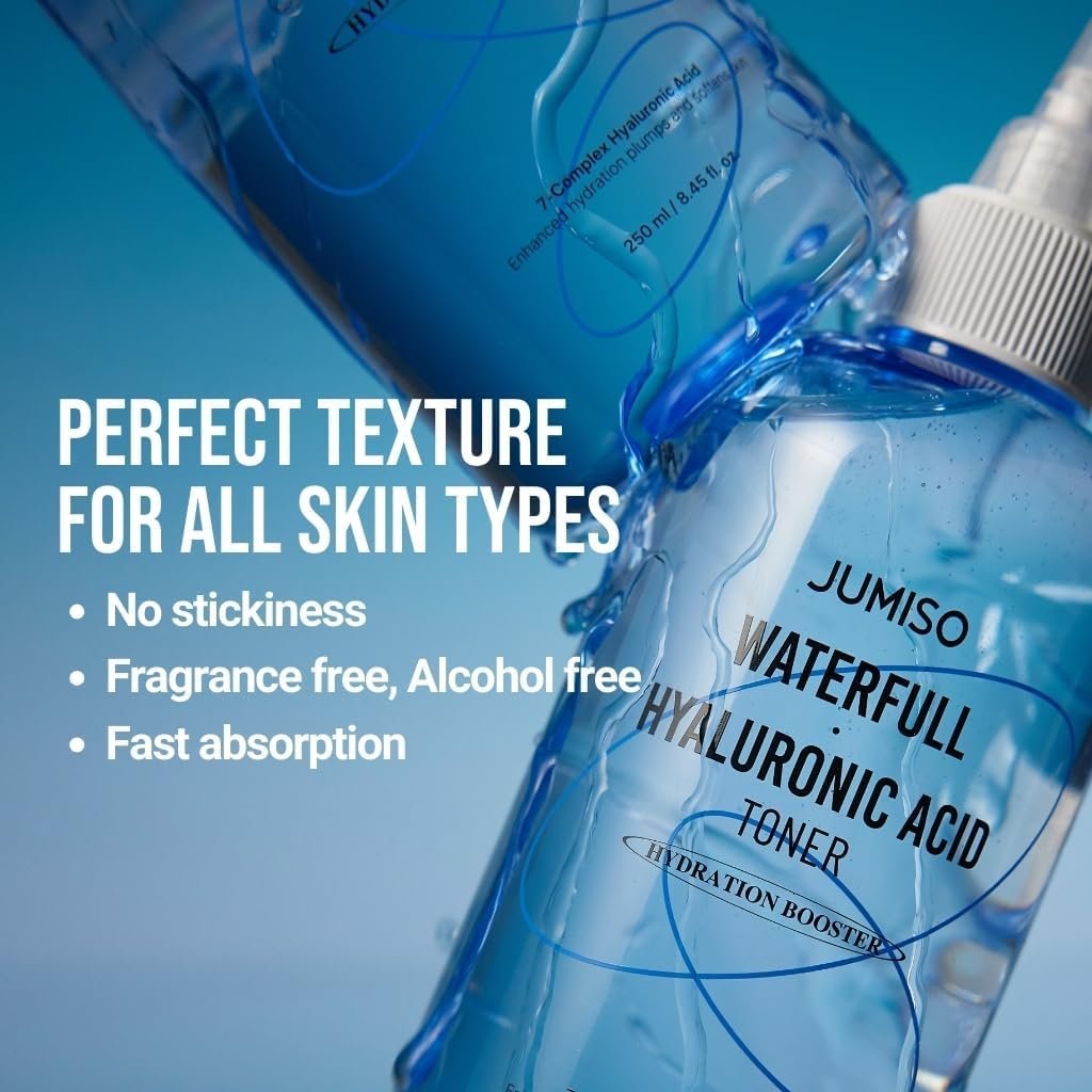 Jumiso Waterfull Hyaluronic Toner 250ml - Deep Hydration Facial Toner for All Skin Types, Vegan & Fragrance-Free Avelisse