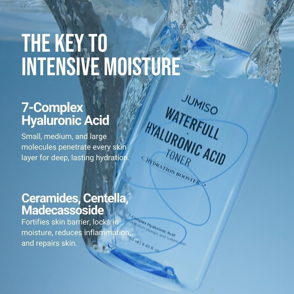 Jumiso Waterfull Hyaluronic Toner 250ml - Deep Hydration Facial Toner for All Skin Types, Vegan & Fragrance-Free Avelisse