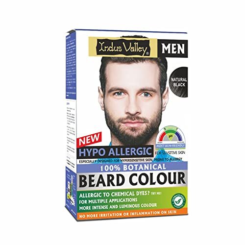 Indus Valley 100% Botanical Hypoallergenic Beard Color for Men - Natural Black, Ammonia & PPD Free, 8 Organic Ingredients, Vegan (100g + 15ml) Avelisse