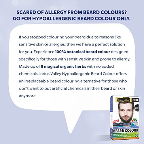 Indus Valley 100% Botanical Hypoallergenic Beard Color for Men - Natural Black, Ammonia & PPD Free, 8 Organic Ingredients, Vegan (100g + 15ml) Avelisse