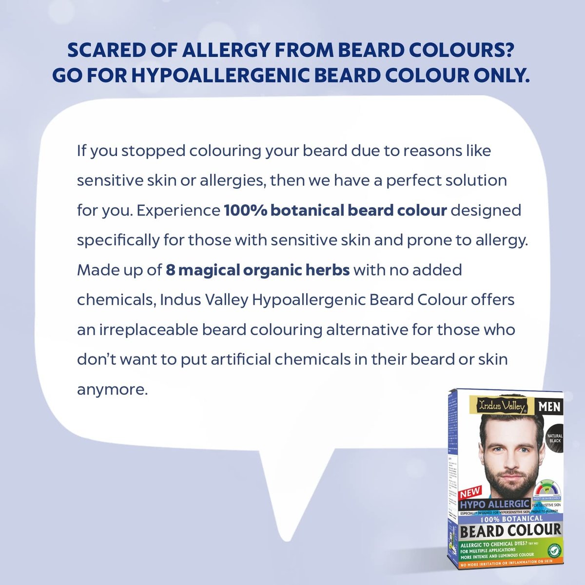 Indus Valley 100% Botanical Hypoallergenic Beard Color for Men - Natural Black, Ammonia & PPD Free, 8 Organic Ingredients, Vegan (100g + 15ml) Avelisse