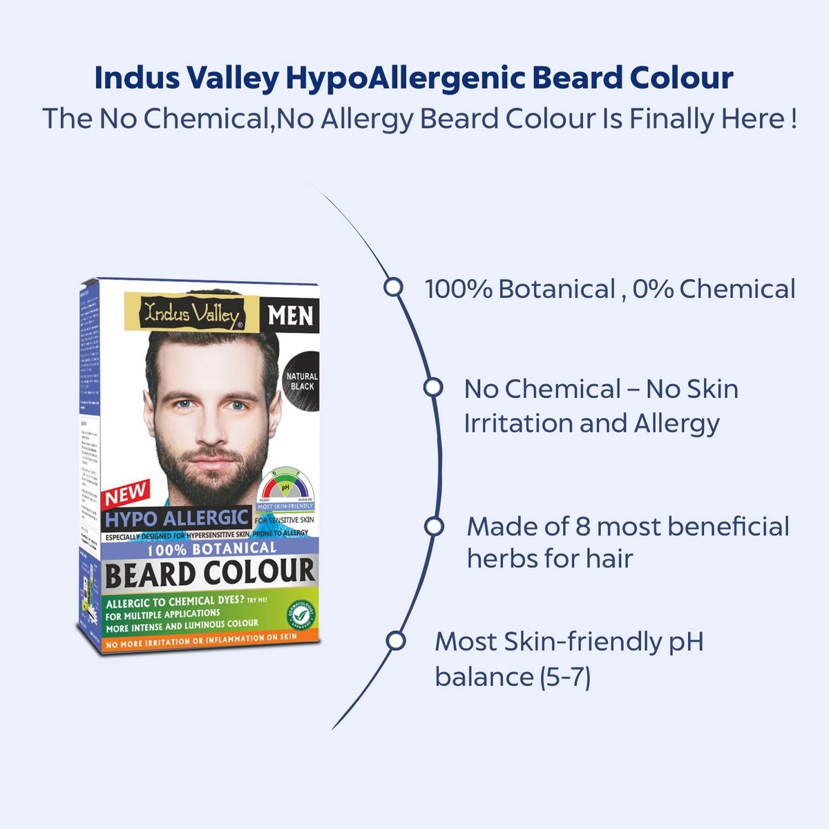 Indus Valley 100% Botanical Hypoallergenic Beard Color for Men - Natural Black, Ammonia & PPD Free, 8 Organic Ingredients, Vegan (100g + 15ml) Avelisse