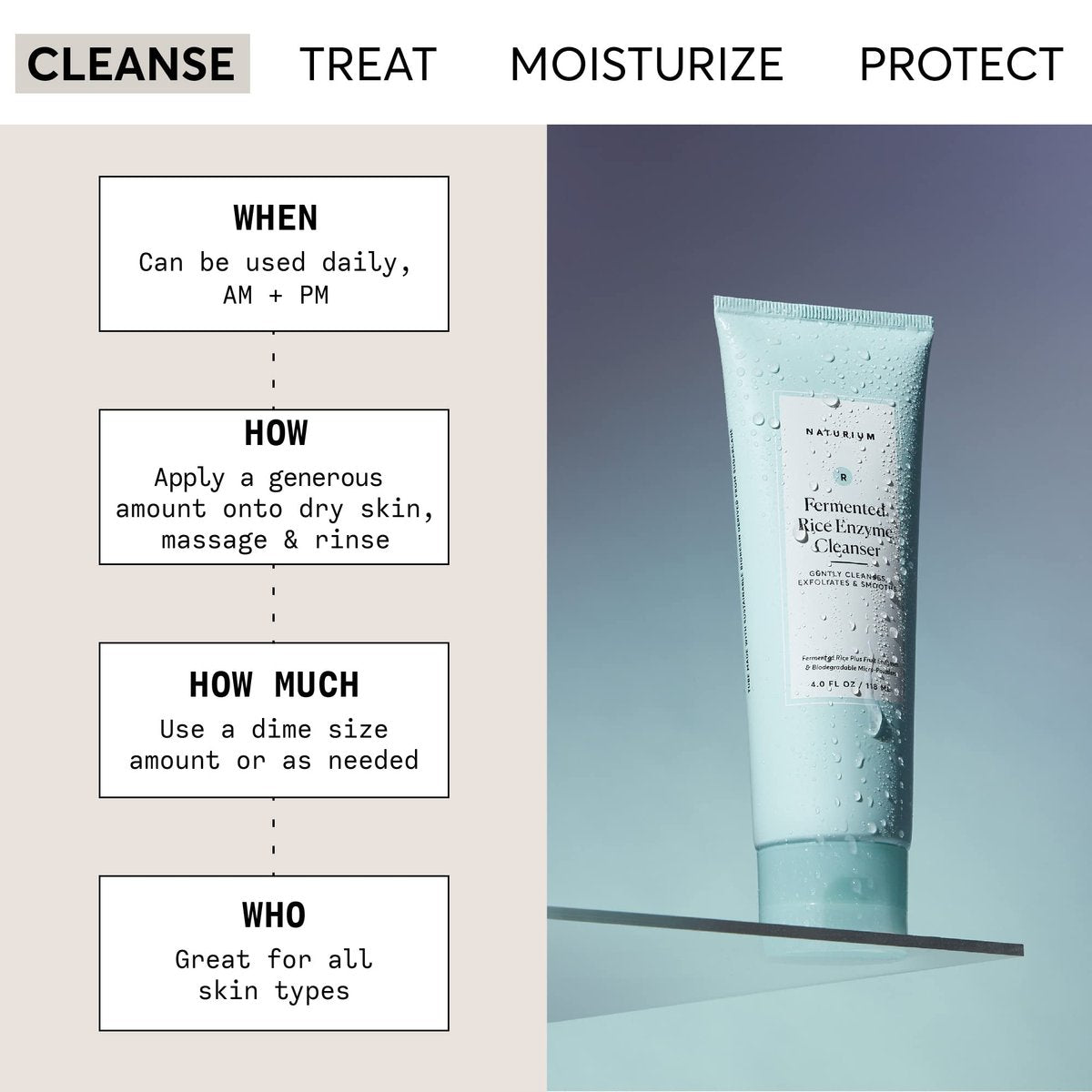 Naturium Fermented Rice Enzyme Cleanser - Gentle Exfoliating Face Wash with Fruit Enzymes & Biodegradable Micro-Powders, 4 oz Avelisse