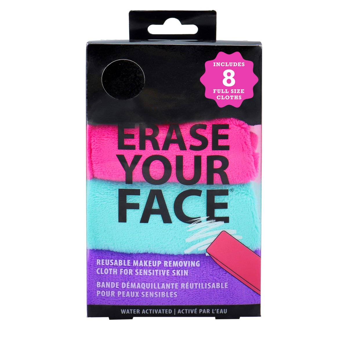 ERASE YOUR FACE Makeup Remover Cloths - Reusable Microfiber Face Towels, 8 Count, Dual-Sided Design, Water Activated, Great Gift Avelisse