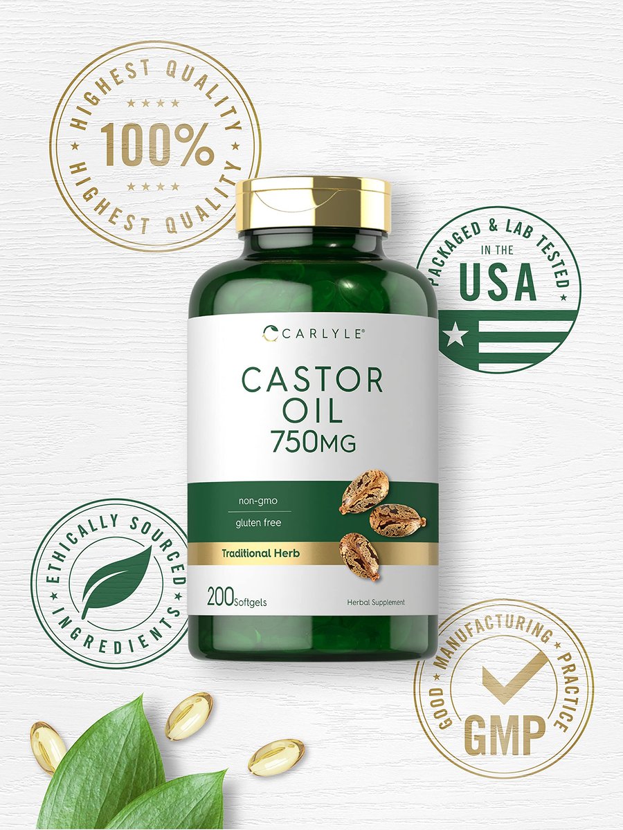 Carlyle Castor Oil 750mg Softgels – 200 Count | Non-GMO, Gluten Free Herbal Supplement Avelisse