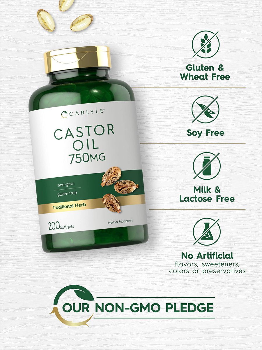 Carlyle Castor Oil 750mg Softgels – 200 Count | Non-GMO, Gluten Free Herbal Supplement Avelisse