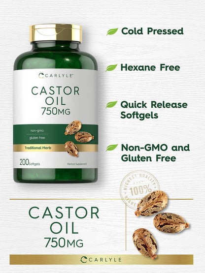 Carlyle Castor Oil 750mg Softgels – 200 Count | Non-GMO, Gluten Free Herbal Supplement Avelisse