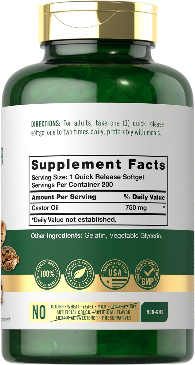 Carlyle Castor Oil 750mg Softgels – 200 Count | Non-GMO, Gluten Free Herbal Supplement Avelisse