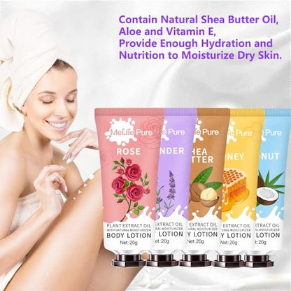 20 Pack Lotion for Women - Travel Size Body Moisturizer with Shea Butter, Natural Fragrances (Shea Butter, Aloe, Rose, Honey, Cherry Blossom)