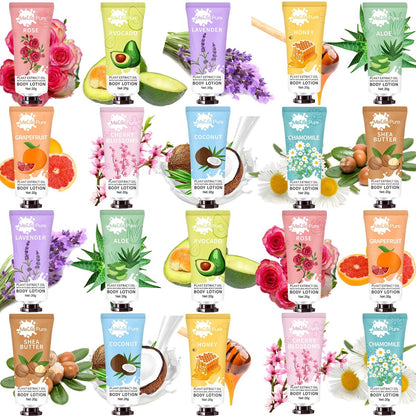 20 Pack Lotion for Women - Travel Size Body Moisturizer with Shea Butter, Natural Fragrances (Shea Butter, Aloe, Rose, Honey, Cherry Blossom)