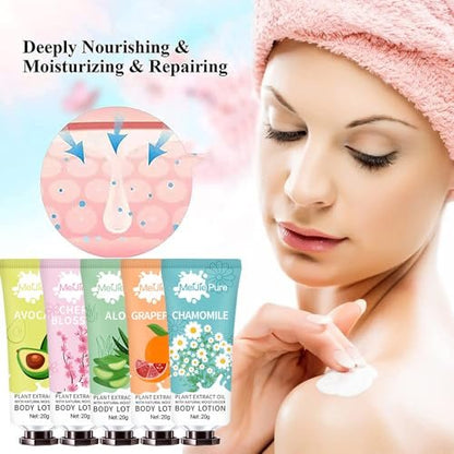 20 Pack Lotion for Women - Travel Size Body Moisturizer with Shea Butter, Natural Fragrances (Shea Butter, Aloe, Rose, Honey, Cherry Blossom)