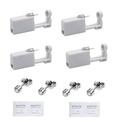 YWDKJGS Ear Piercing Kit - 4 Pack Surgical Steel Stud Earrings for Safe DIY Piercing (Silver)