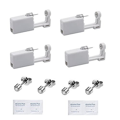 YWDKJGS Ear Piercing Kit - 4 Pack Surgical Steel Stud Earrings for Safe DIY Piercing (Silver)