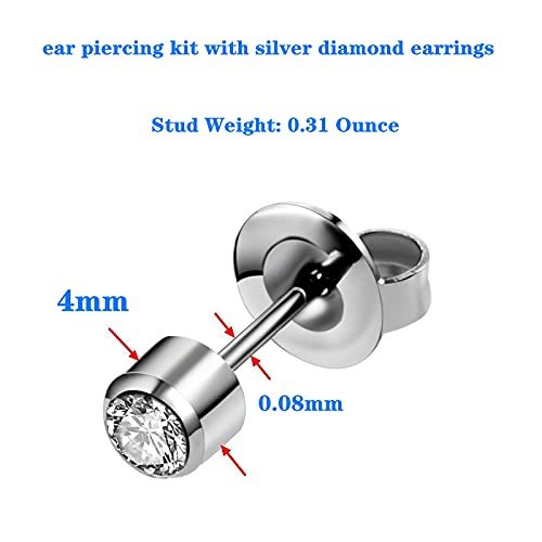 YWDKJGS Ear Piercing Kit - 4 Pack Surgical Steel Stud Earrings for Safe DIY Piercing (Silver) - görsel 8