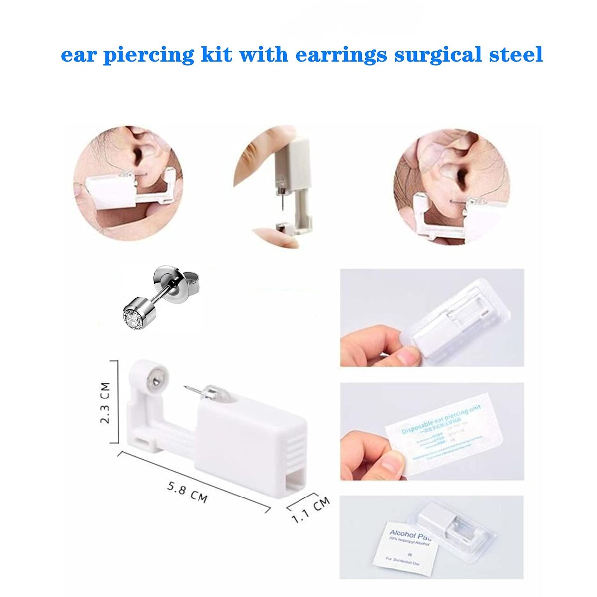 YWDKJGS Ear Piercing Kit - 4 Pack Surgical Steel Stud Earrings for Safe DIY Piercing (Silver) - görsel 5