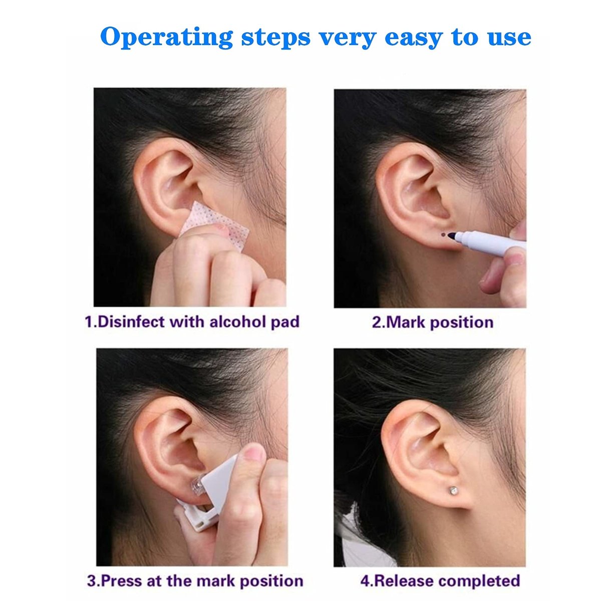 YWDKJGS Ear Piercing Kit - 4 Pack Surgical Steel Stud Earrings for Safe DIY Piercing (Silver) - görsel 9