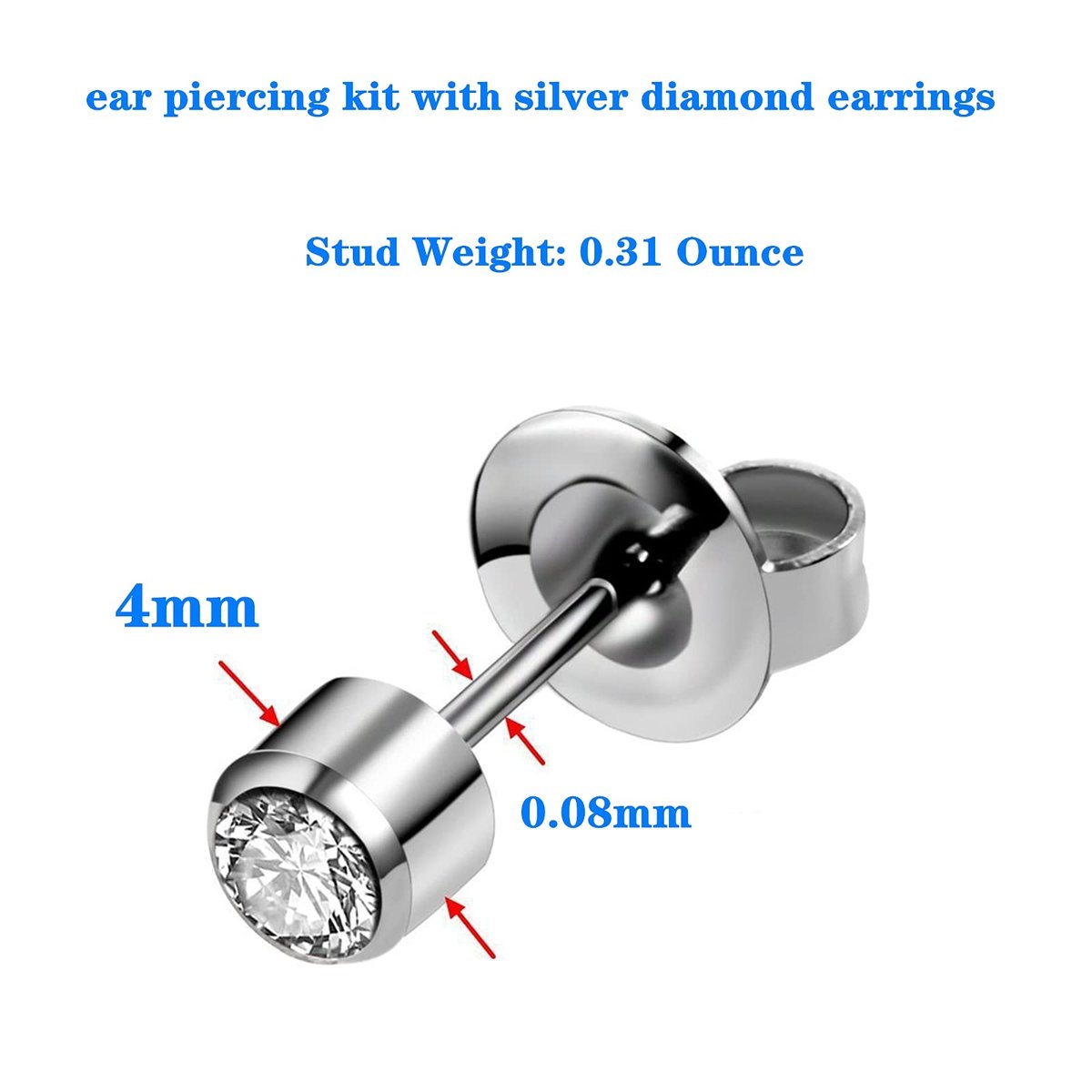 YWDKJGS Ear Piercing Kit - 4 Pack Surgical Steel Stud Earrings for Safe DIY Piercing (Silver) - görsel 7